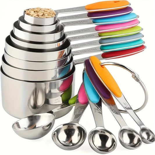 Measuring Cups & Spoons Set, Stainless Steel Measuring Cup & Measuring Spoon, Utensils for Kitchen, Kitchen Gadgets